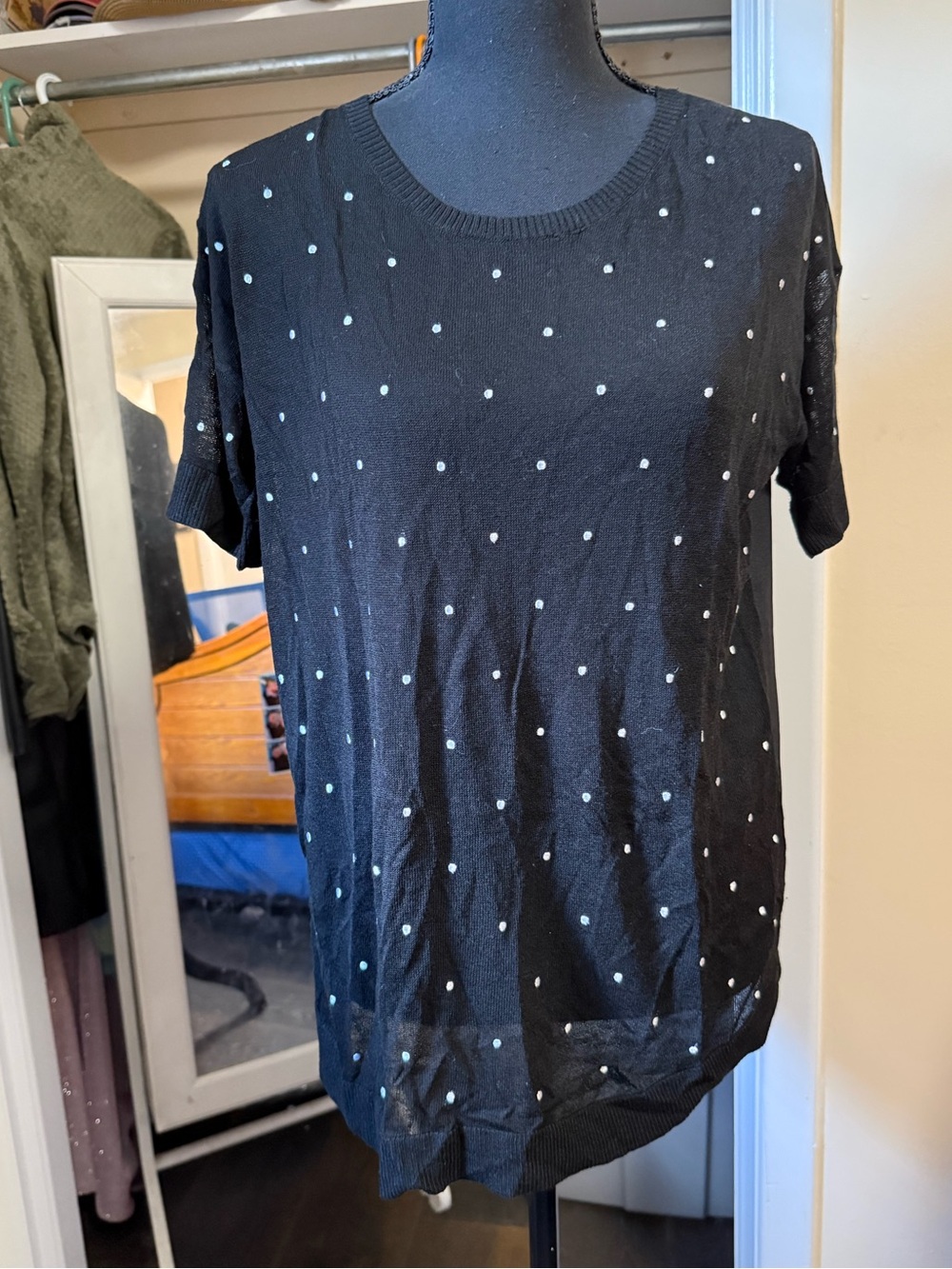 Black Polka Dot Short Sleeve Women’s Top